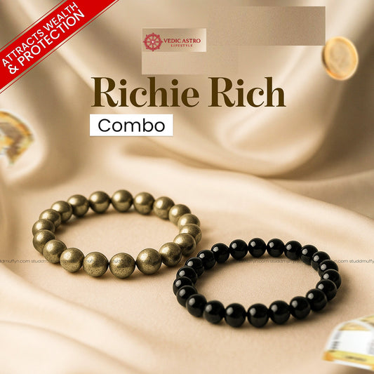 Richie Rich Combo (Pyrite bracelet + Black Obsidian Bracelet)